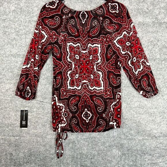 INC International Concepts Women's Red Black Glam Paisley Sheer Top Small NWT - Picture 11 of 16